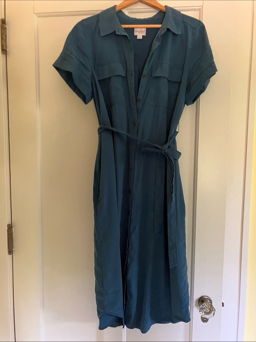 Isabel Maternity by Ingrid & Isabel Blue Button-Front Midi Dress with Tie Waist